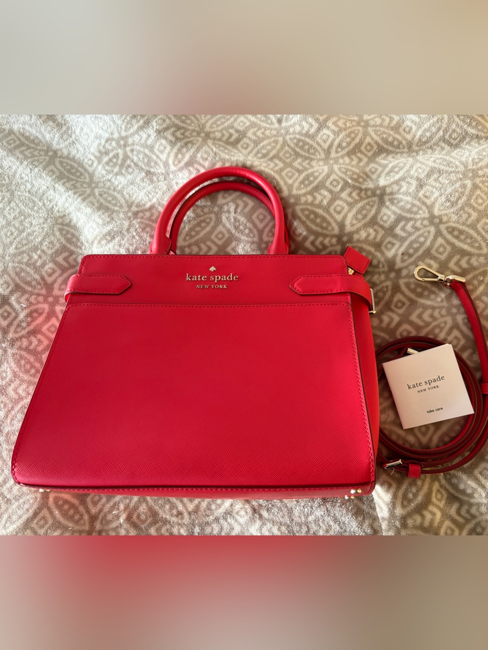 Kate Spade vibrant pink Saffiano Leather medium Satchel with detachable strap